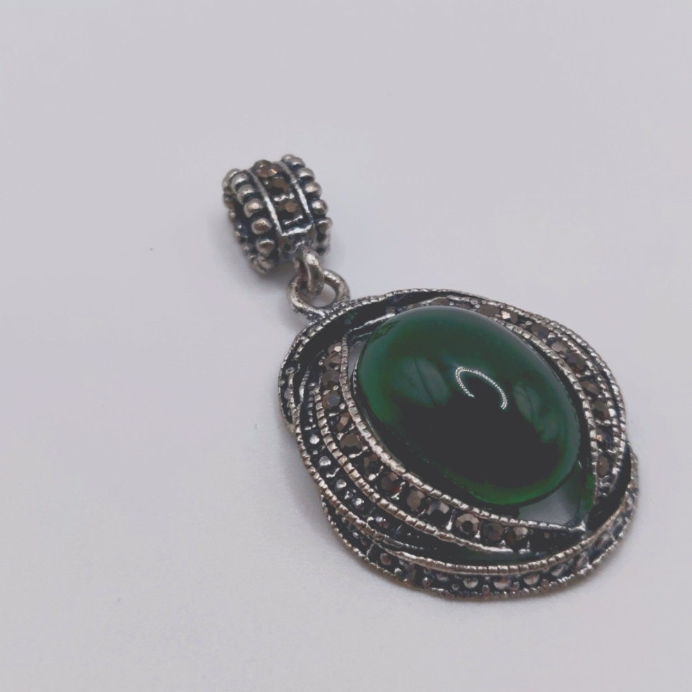 Faux jade, marcasite pendant #279